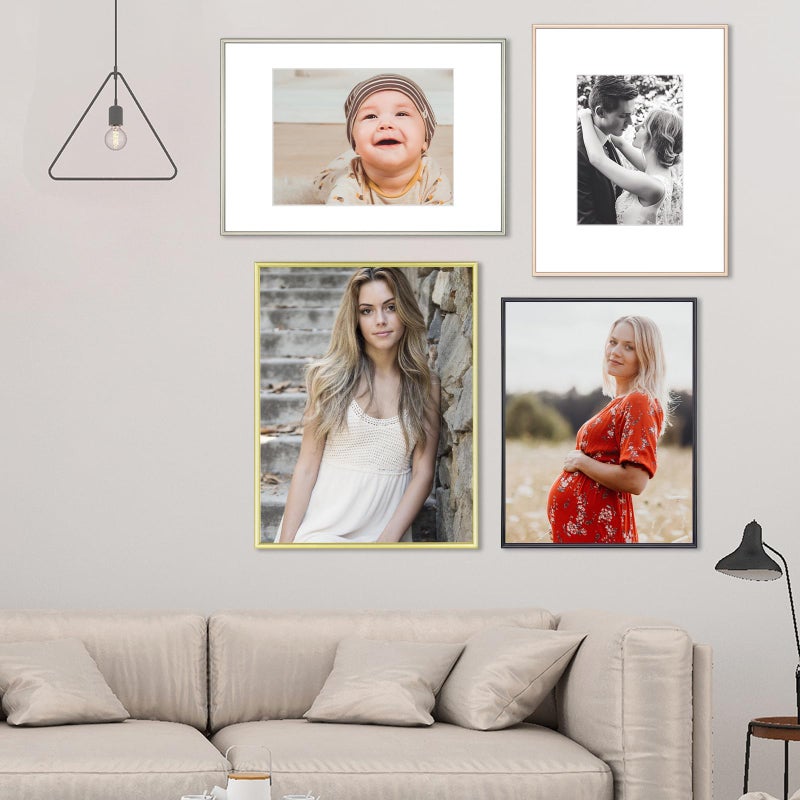Fkvat 9x12 Picture Frame Set of 1, Matte Gold Modern Thin Aluminum Metal Photo Frame with HD Glass, Fits 6x8 with Mat or 9 x 12 without Mat, for Tabletop and Wall Mounting - Image 5